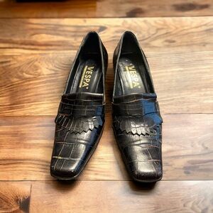 Women’s shoes size 5 black leather 2” heel made in Italy worn but not abused